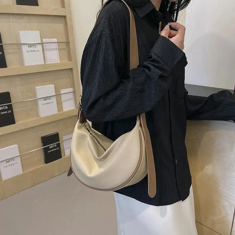 Fashion Soft Leather Crescent Crossbody Bags Casual Hobo Sling Shoulder Bag with Adjustable Strap Roomy for Daily Commute Travel