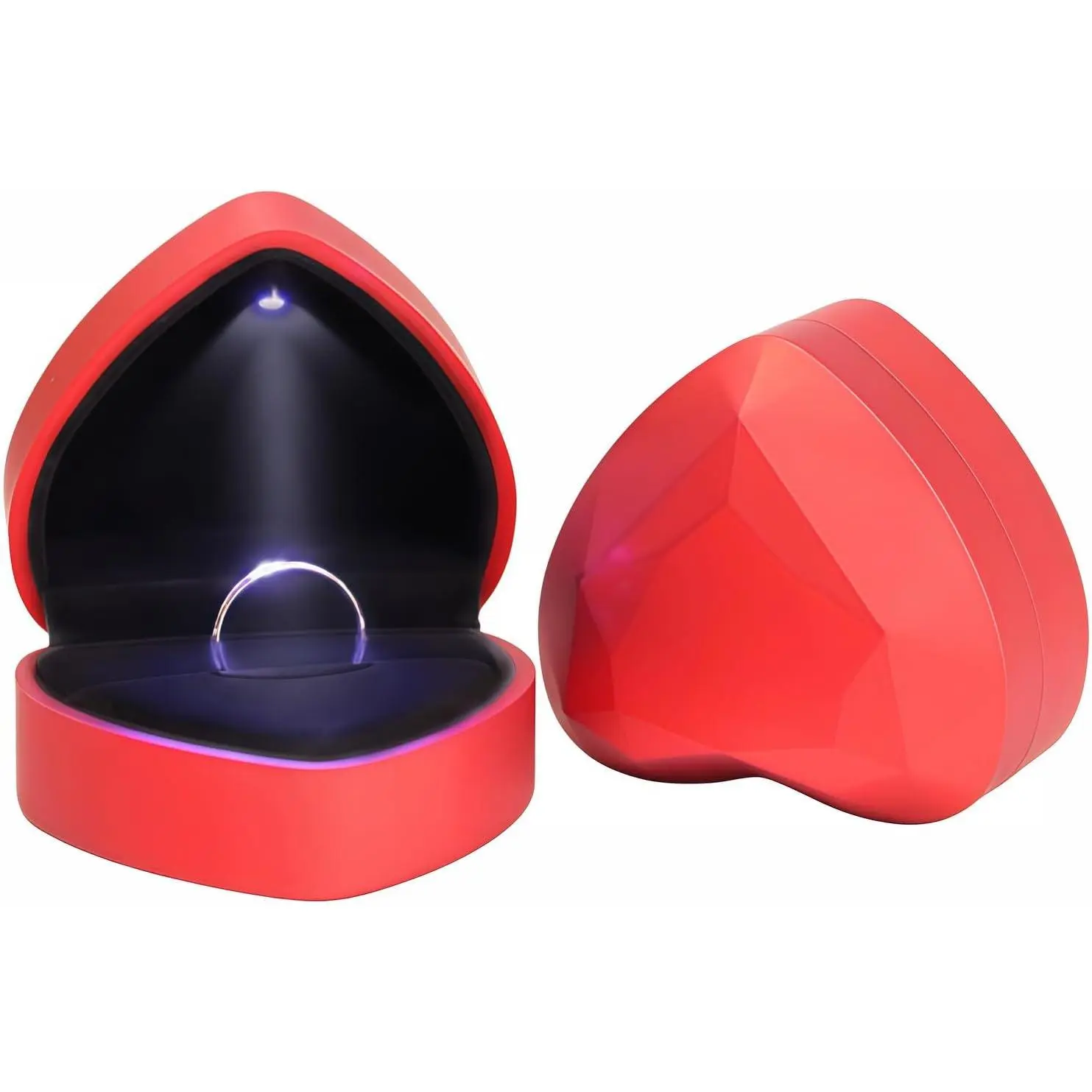 Heart Shape LED Ring Box, Red   Box for Engagement Wedding Proposal, Anniversary Birthday ,Red  Interior, Concealed Hinge Design(1Pack)