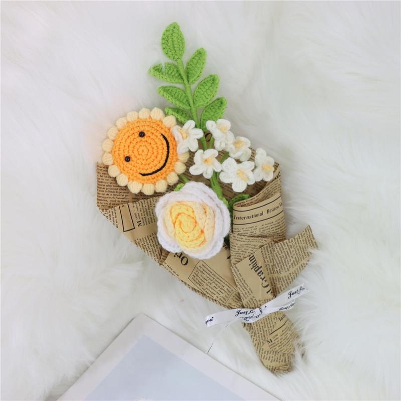 Artificial Flower Bouquet, 1 Count Handmade Crochet Flower Bouquet, Decorative Flower for Home Wedding Party Gift, Creative Olympic Flower Bouquet, Artificial Flower Decoration, Crochet Flowers Bouquet