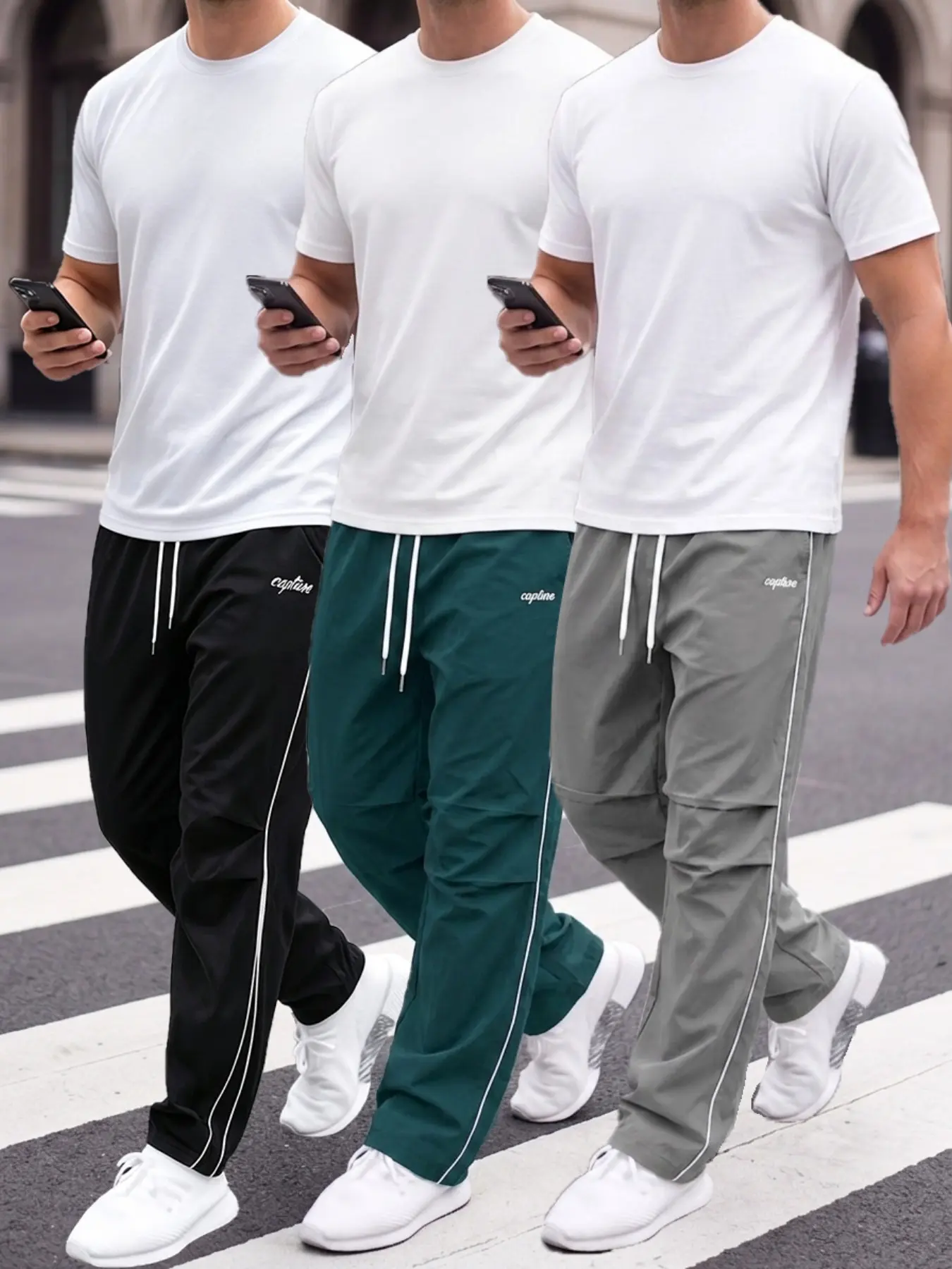 Men's 3-Pack Work Pants, Drawstring Waist, Loose-Fit, Long or Regular Length, Casual Plain Style, All Seasons, Outdoor Daily Wear, Menswear