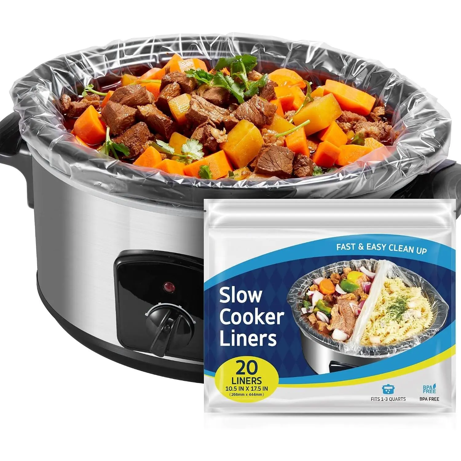 Crock Pot Liners, 20 Count 10.5" x 17.5" Small Size Slow Cooker Liners Fits  Quart Pots, Disposable Cooking Bags Suitable for Oval & Round & Retangular Crock Pot