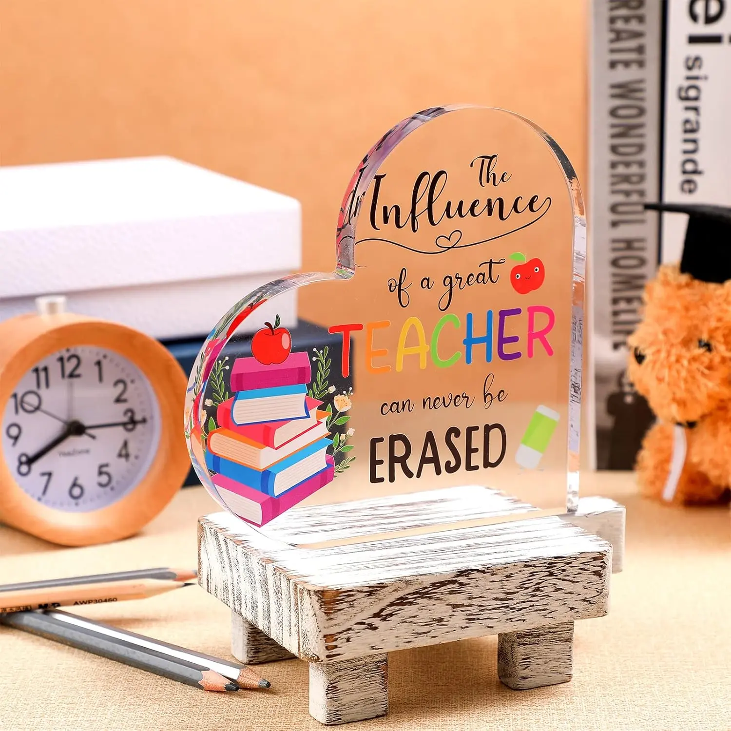 Clear Acrylic Teacher Appreciation Plaque - 3.5 Inch Round Freestanding Desk Sign, 2026 Graduation Gift for Mentor, Waterproof Glossy Finish, Classroom & Office Decor