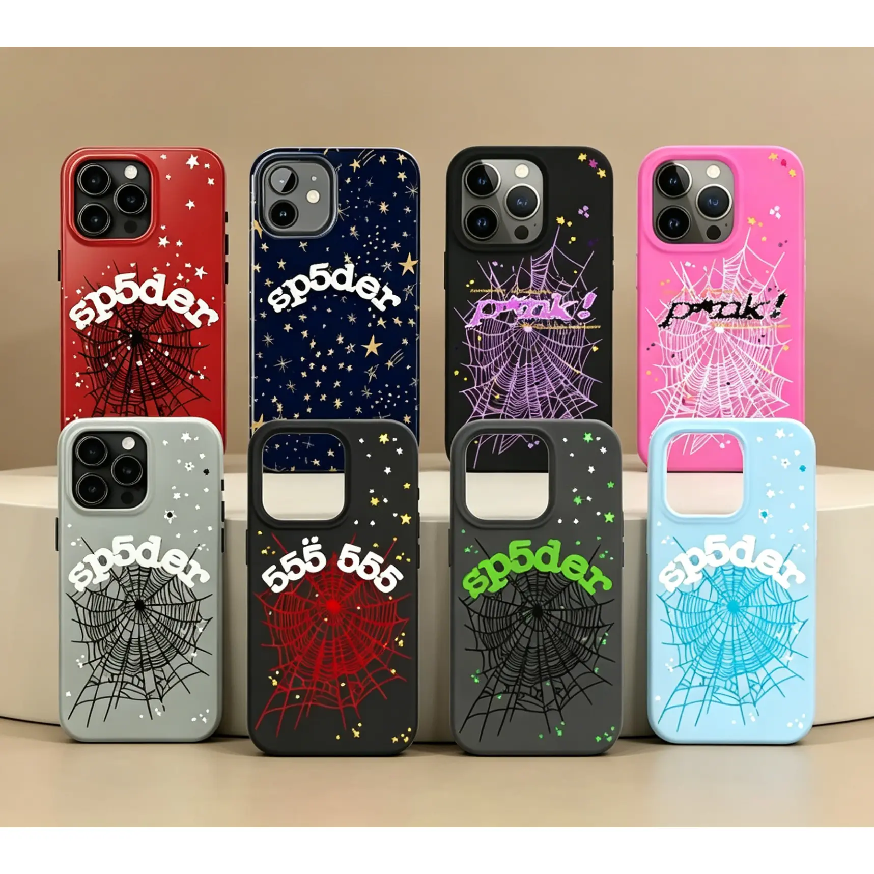 Sp5der Punk Style Phone Case, Sp5der Pink 555 Tough Phone Case, For iPhone 7 to iPhone 17.To prevent bumps and scratches, this phone case, specially designed for both boys and girls, is the perfect gift among friends.