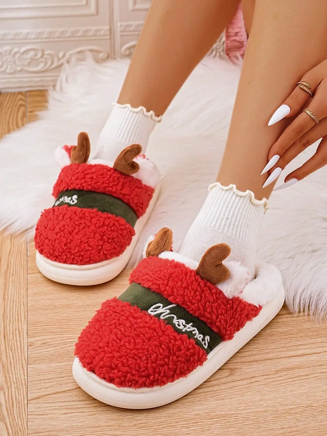 New Fall Winter Christmas Women's Slippers, Fashion Cartoon Home Shoes, Flat Sole Floor Slippers, Comfortable Indoor Footwear
