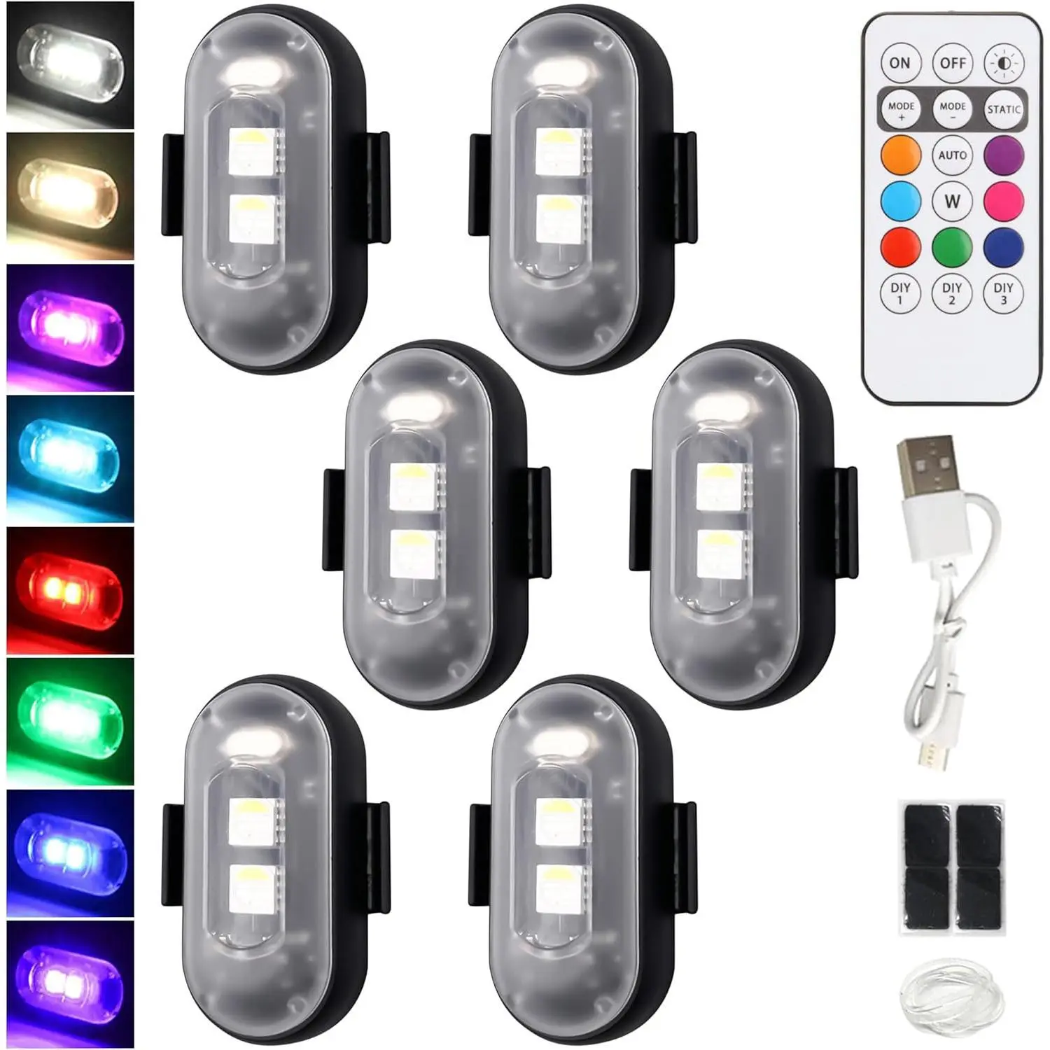 RGB LED Attention-Inducing Warning Bike Light, Wireless Bike Accessories, Flash Position Light for Motorcycle Camping Night Cycling