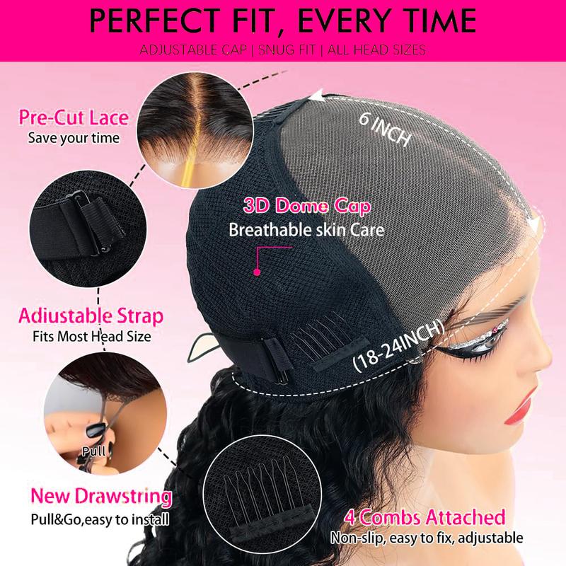 【26‘’ Burmese=$135】Tahikie Burmese Curly 7x6 HD Lace 200% Density Pre Plucked Glueless Natural Black/99J Burgundy Afro Kinky Curly / Deep Wave / Body Wave / Water Wave Human Hair Wigs Upgrade With Drawstring Cap One-Step Invisible Hairline For Women