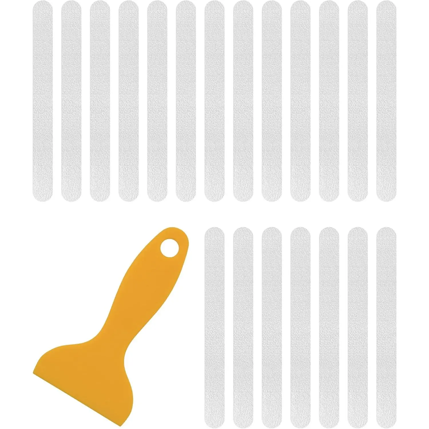 20-Pack Clear Bathtub Stickers Non-Slip, Long-Strip Shower Treads with Scraper, Peel-and-Stick Safety Decals for Tub & Shower Floor, Removable, Barefoot-Soft Grip