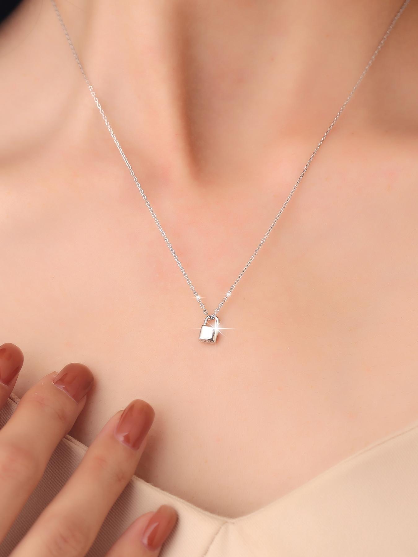S925 Sterling Silver Creative Design Lock Pendant Necklace for Women, Fashion Jewelry for Party, Daily Clothing Decor, Trendy All-match & Exquisite Jewelry for Gift, Key Pendant Necklace