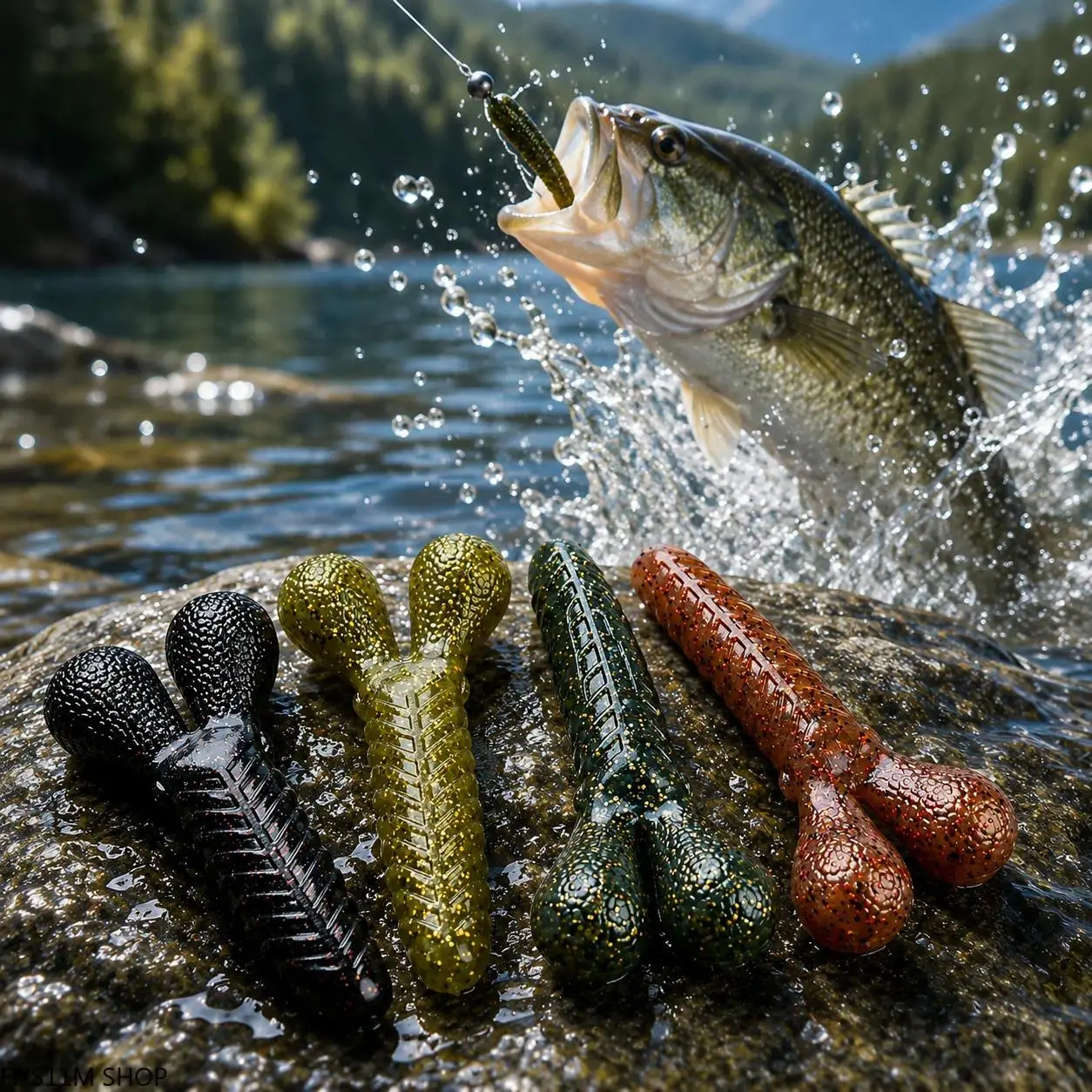 7‑PCS Shrimp Soft Plastic Worm Fishing Lures, Lead‑Free Drop Shot Bait With Lifelike Action, Freshwater Saltwater Fishing Gear For Bass Trout Panfish