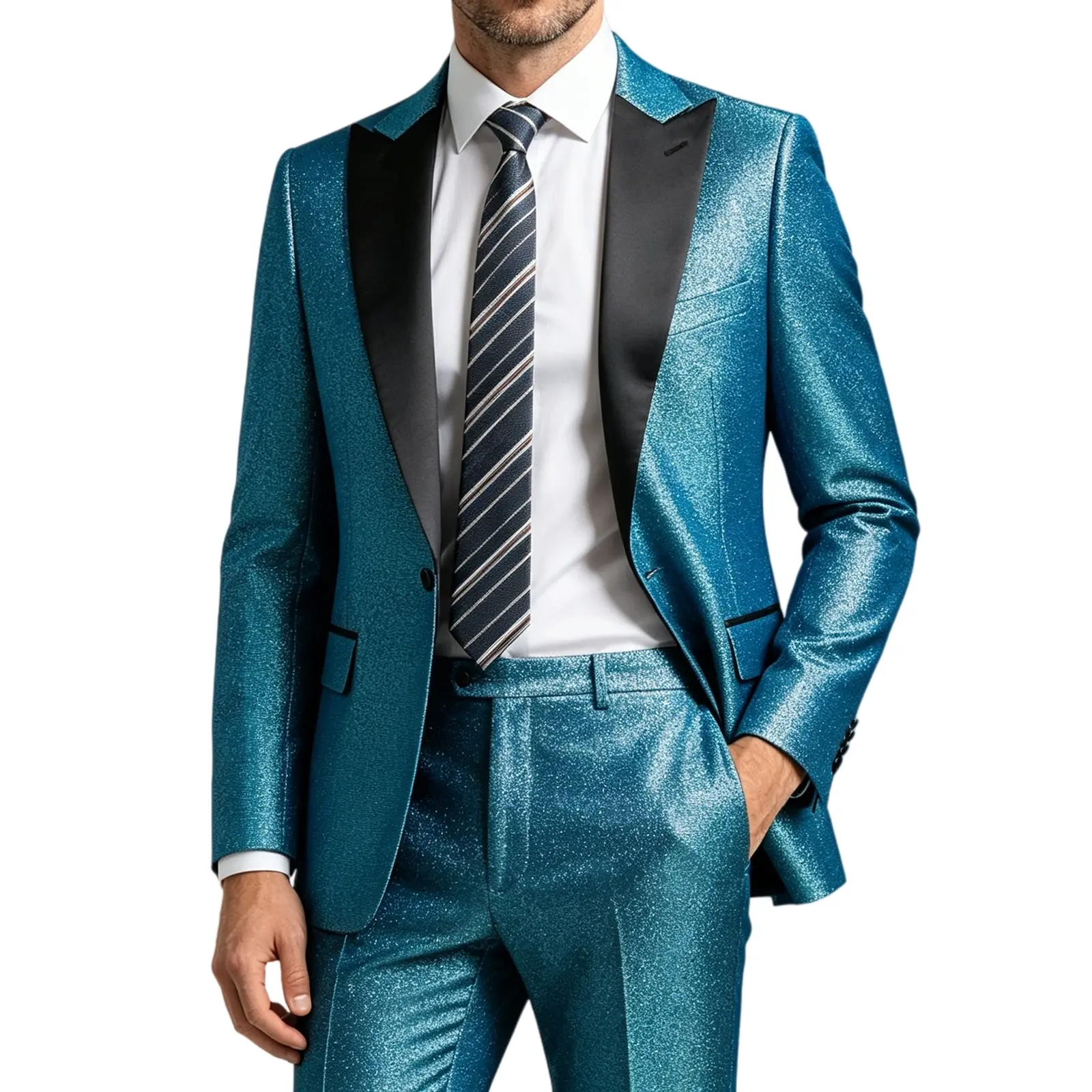 Men's Gold Glitter Tuxedo, Slim Fit 2-Piece Formal Wear with Blazer & Pants for Prom, Wedding, Stage Performance, Jacket, Casual, Long Sleeve, Menswear, Fabric, Suit
