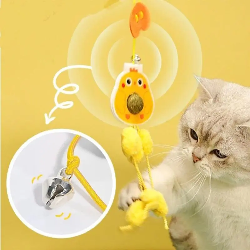 Hanging Door Cat Interactive Toy with Aromatic Attraction, Cartoon Animal Catnip Ball with Bell, Adjustable Customizable Hanging Mechanism for Indoor Cats’ Daily Playtime, Abs Exercise (Little Yellow Chicken, Caterpillar, Dragonfly)