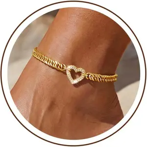 Robaice Ankle Bracelets for Women, Waterproof 14K Gold Plated Anklet Non Tarnish，Chunky Cuban Link Chain Anklets Adjustable Trendy Summer Beach Jewelry Gifts for Women