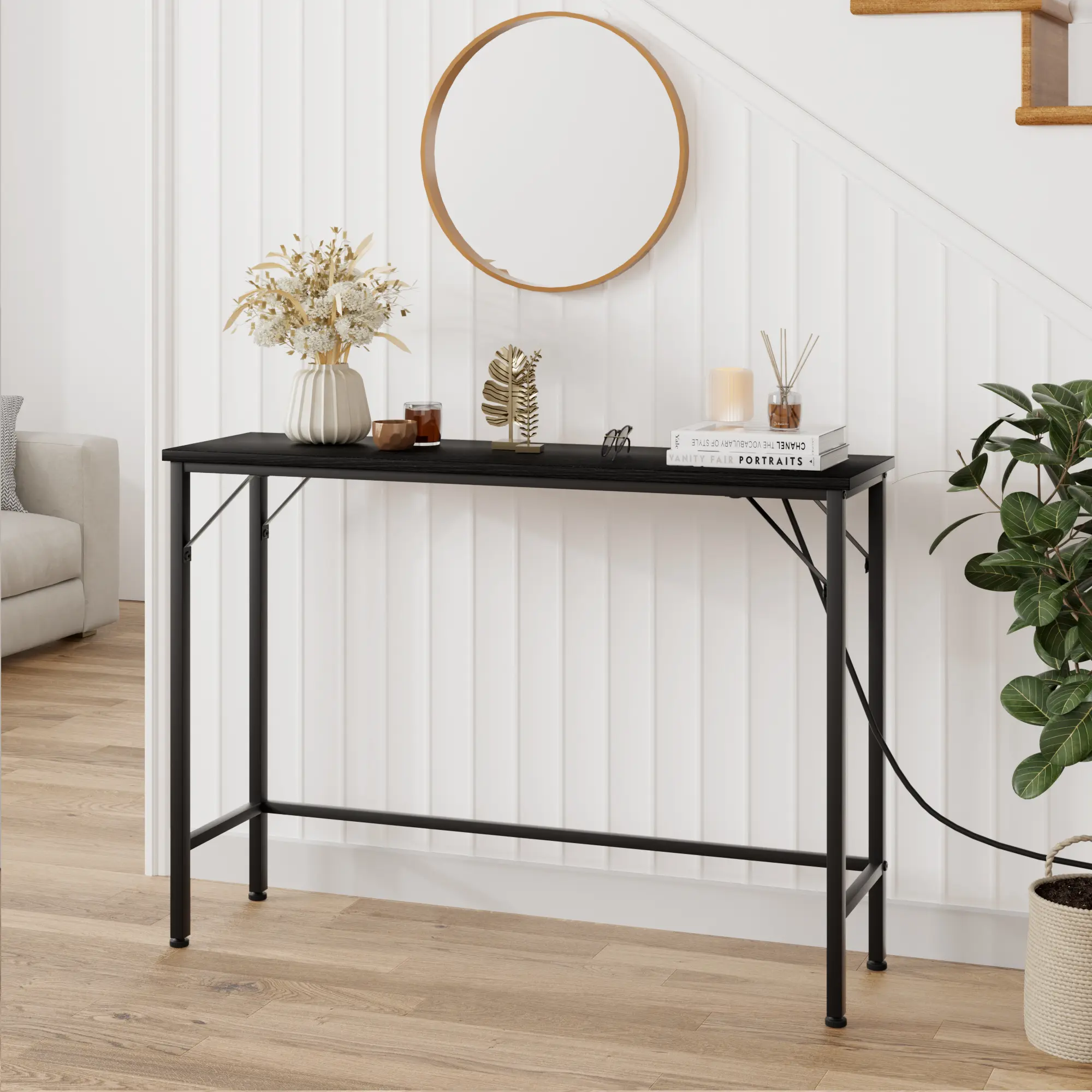 39.4" Narrow Console Table - Power Outlets & USB Ports – Modern Narrow Sofa Side Table, Table with Storage, Metal Legs, Easy Assembly – for Entryway, Hallway, Behind Couch
