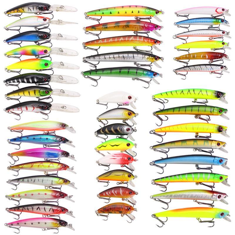 Artificial Fishing Lure, 43pcs/set Mixed Color Fishing Lure Kit with Treble Hook, Fake Fishing Bait, Outdoor Fishing Accessories