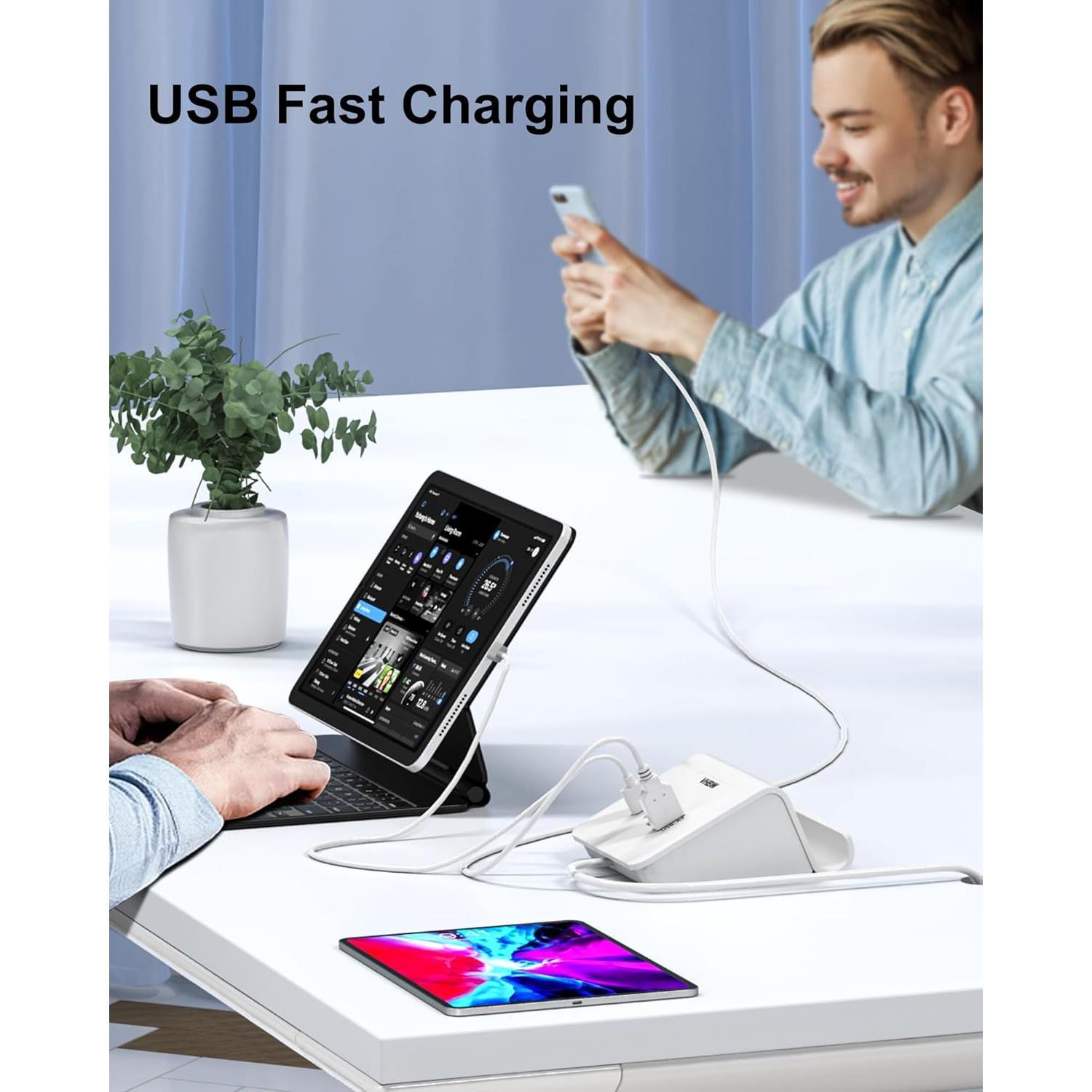 35W 6-Port Fast USB C Charger Block - 3A+3C Multi-Port USB Charging Station for Electronic Devices, Tablets, iPhone 15/15 Pro/14/13/12, Galaxy S23/S22/S21, Cord-Ready Home Organizer with Device Protection (White, 6USB-3A3C)