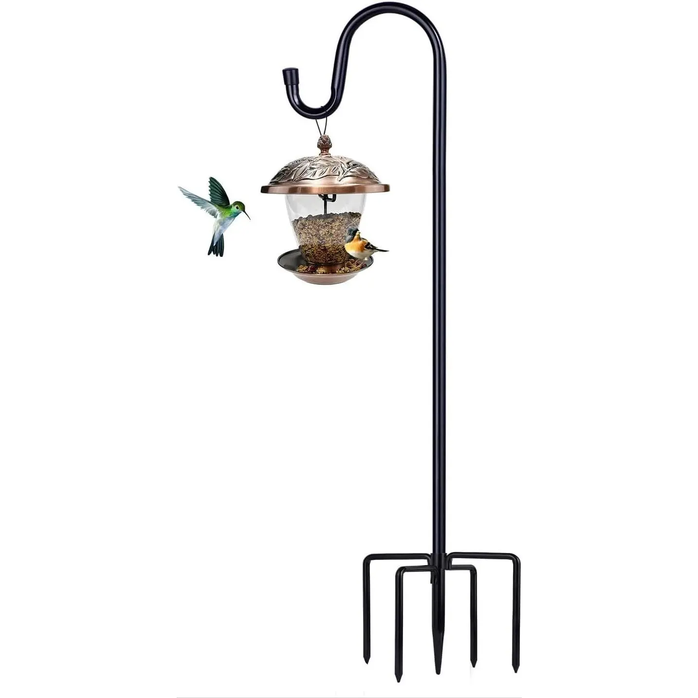 Shepherd Hooks for Outdoor, 1 Pack 62 Inch Bird Feeder Pole with 5 Prongs Base for Hanging Lantern, Hummingbird Feeder, Lightweight Plant, Shepherds Hook for Bird Feeders for Outside
