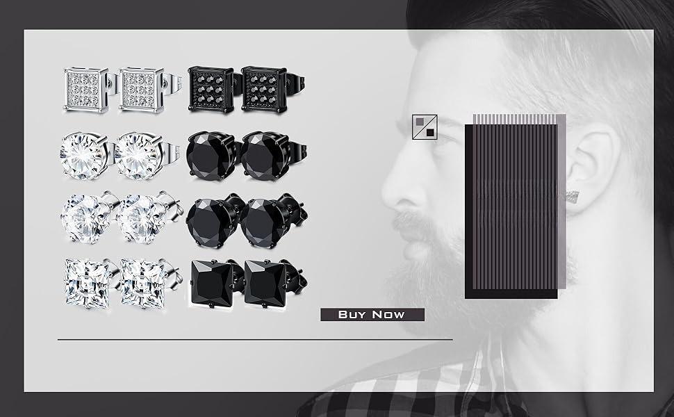 8 Pairs Hypoallergenic Stud Earrings Set | 316L Stainless Steel | Sensitive Ears Friendly | Unisex Jewelry 3-8mm (Silver & Black)