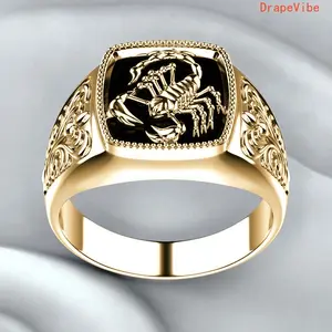 Electroplated Scorpion Pattern Ring With Glue Drip Design, Stylish Black Band Jewelry For Men, Suitable For Daily Wear And Matching