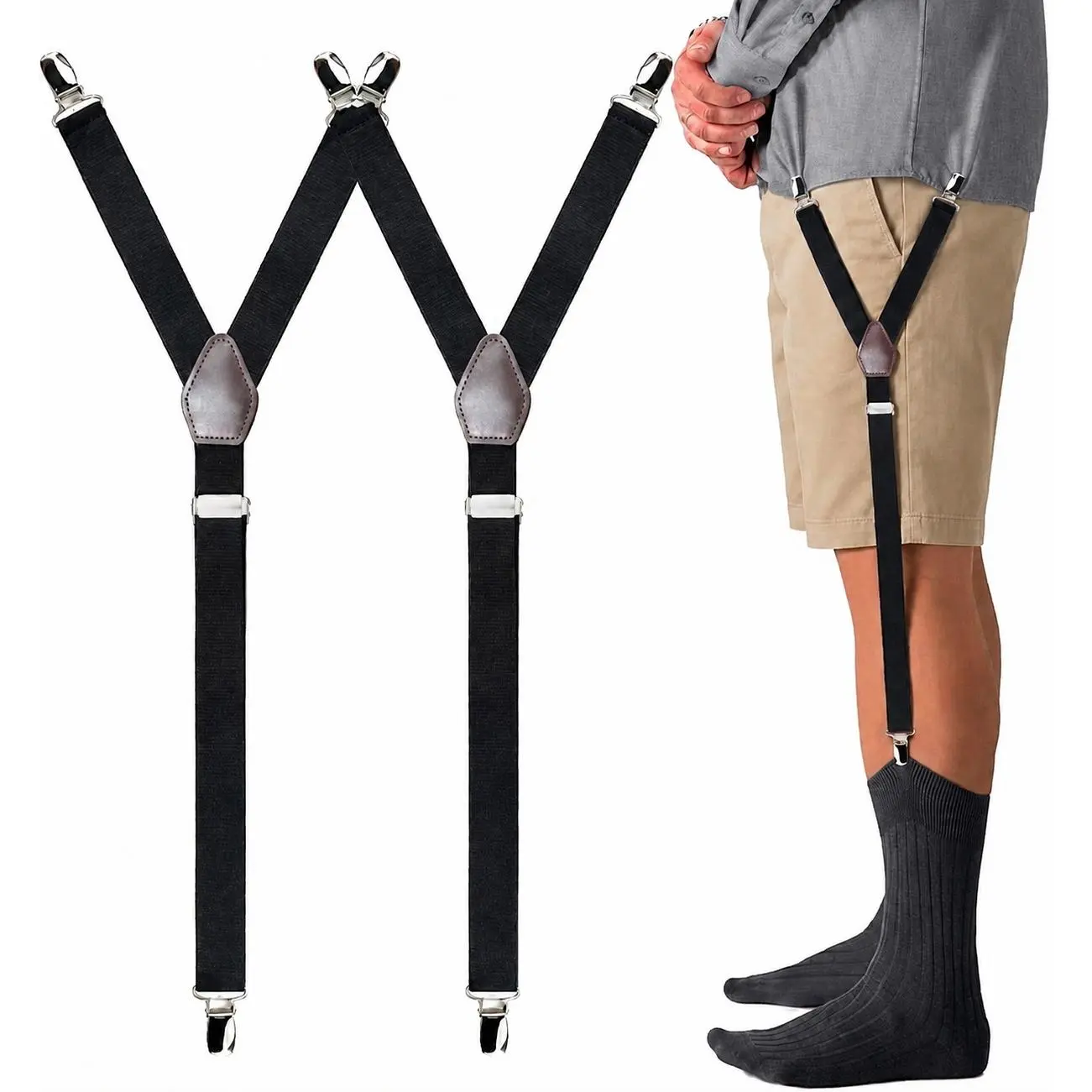 Mens Adjustable Elastic Shirt Stays Non Slip Dress Shirt Garters Leg Straps Uniform Shirt Holder One Pair