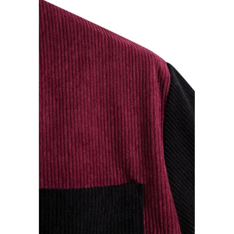 Men's corduroy color-block short-sleeve shirt, casual button-up shirt with chest pocket, vintage summer street style, soft and breathable, suitable for everyday wear