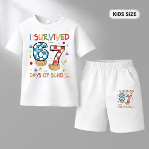 Boys’ Cartoon Number Graphic Print Short Sleeve T-Shirt and Shorts Set, Casual Kids Summer Outfit, Comfortable Crew Neck 2-Piece Clothing Set for Daily Wear, Outdoor Play, School Activities, Vacation and Weekend Adventures