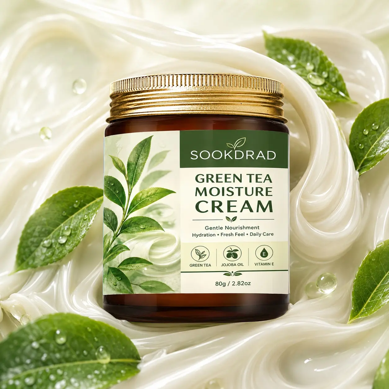 Green Tea Moisture Cream, with Green Tea, Jojoba Oil, Vitamin E, gentle nourishment, hydration, soothing, repair, 80g