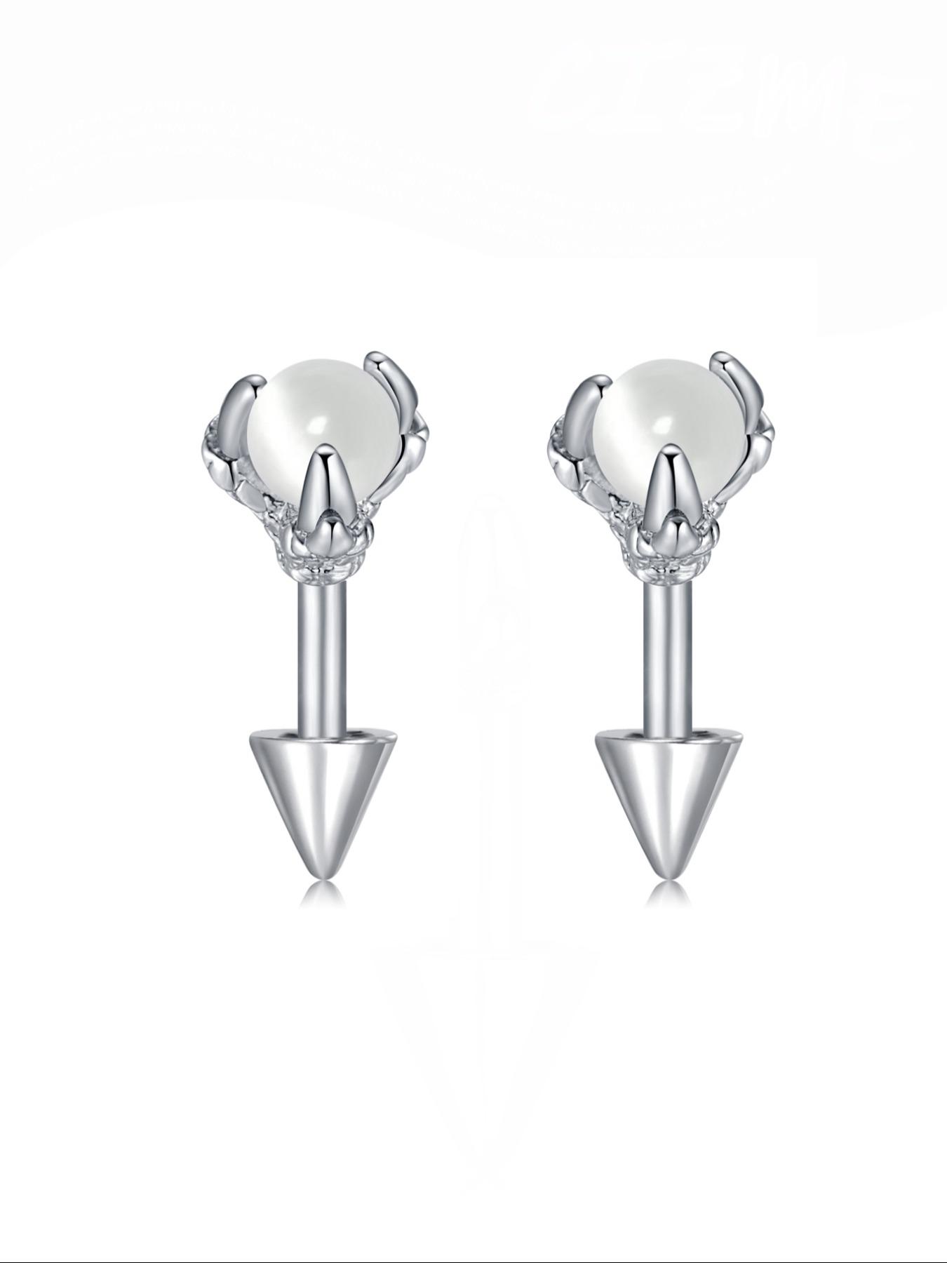 Stylish Hypoallergenic Stainless Steel Spike Ear Cuffs with Cat's Eye Stone Design, 16G Fashion Earrings for Men and Women, Perfect Birthday Gift