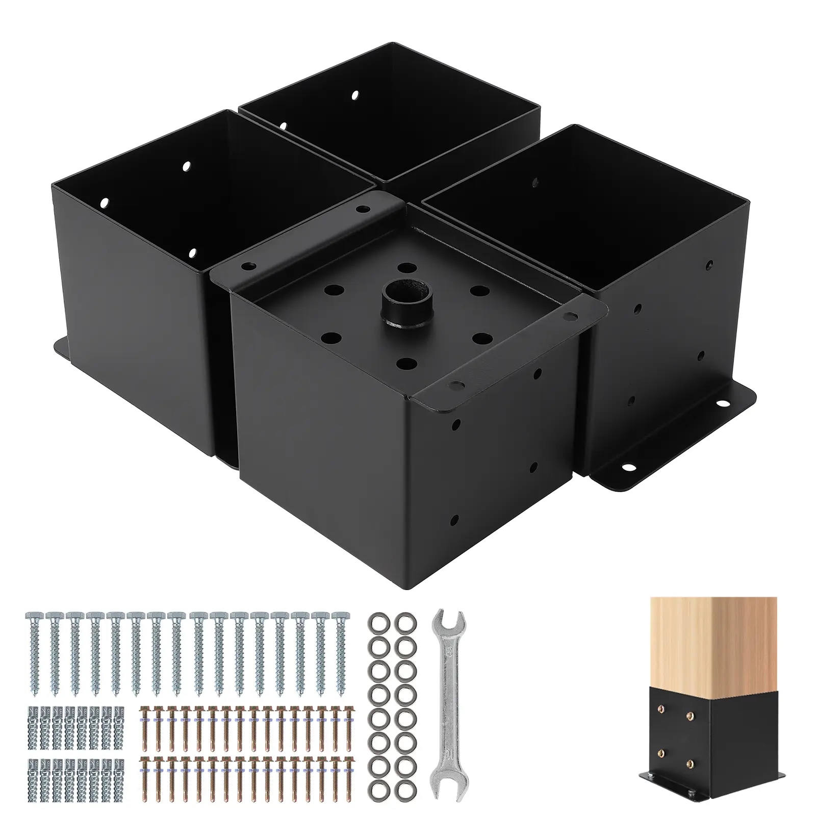 Heavy Duty Metal Post Base Bracket Set for Decks and Fences – Powder-Coated Support, Includes Bolts & Hardware Kit, Ideal for Pergola, Gazebo, Wood or Concrete Installation, Interior Base Support