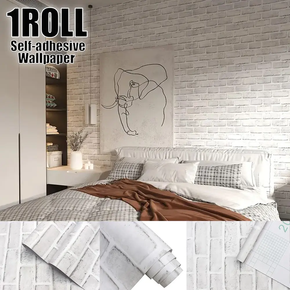 Vintage Brick Pattern Self-Adhesive Wallpaper, Thick Durable, Easy Clean, Peel off Without Trace, for Living Room, Store, Bathroom, Kitchen