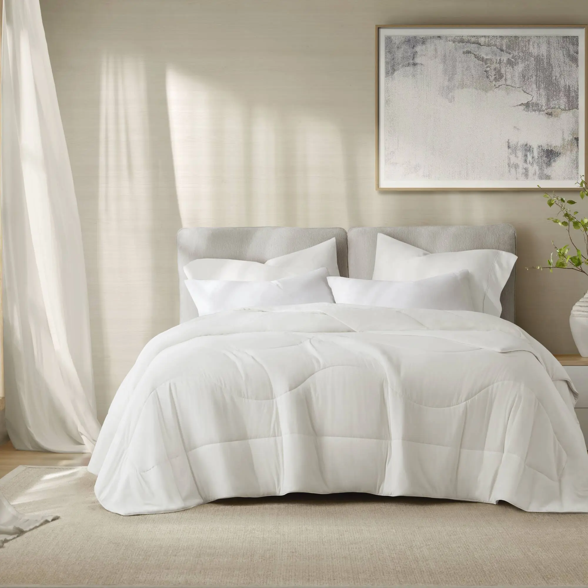 Nokaa King/Cal King Reversible Tencel Comforter Blanket, White, Soft Cooling All-Season Bedding, Lightweight Down Alternative Duvet Insert, Breathable Moisture-Wicking Tencel Lyocell Fabric, Machine Washable, 1-Piece
