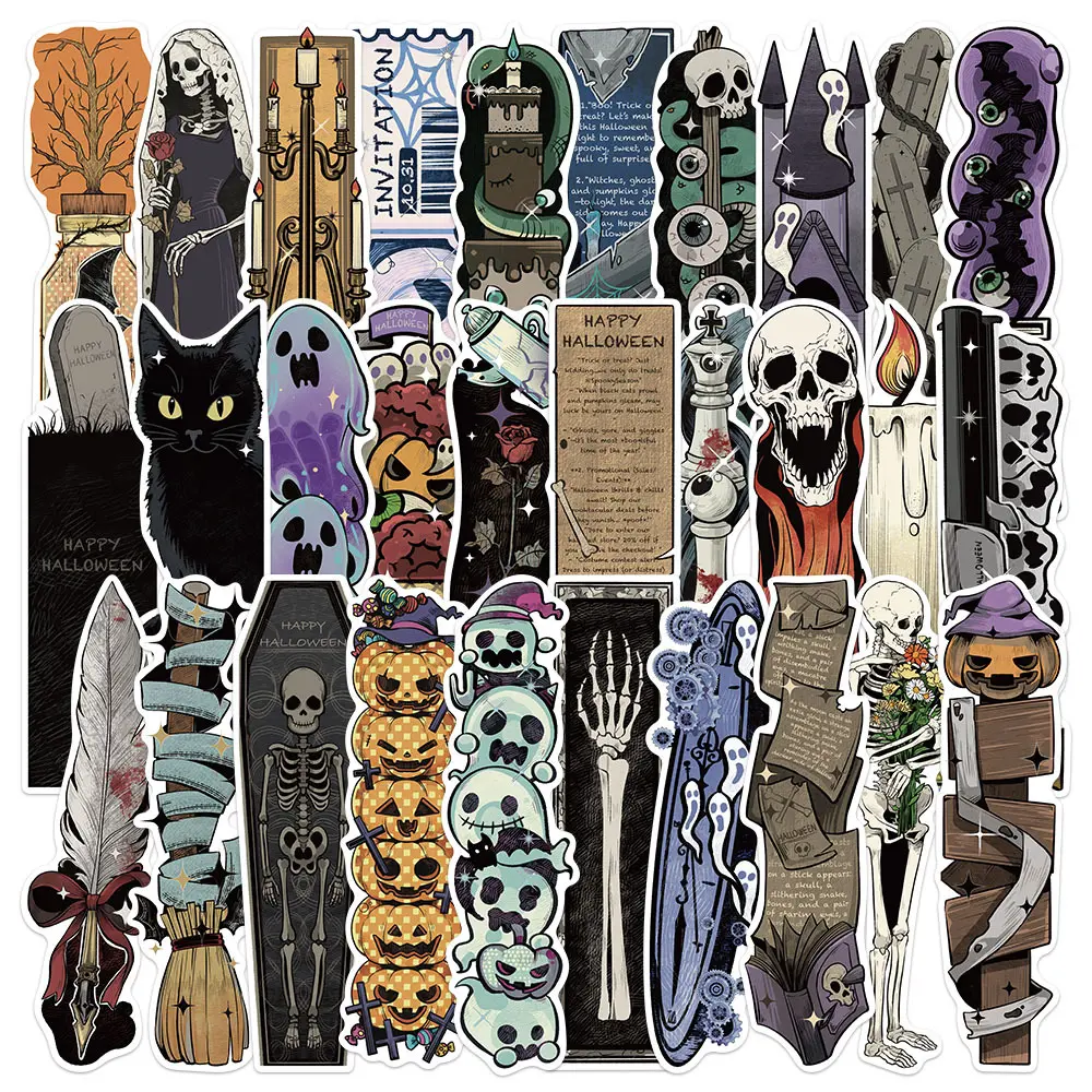 30pcs Retro Halloween Shaped Bookmarks, Non-repeating Series, Simple Journaling, Artistic Creative Paper Bookmarks, Small Cards, Book Decoration Cards, Reading Annotation Cards, Sticker