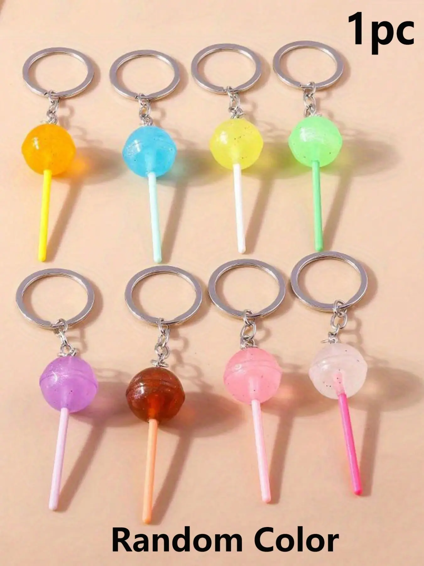 Resin Lollipop Keychain, Round Alloy Keyring, Cartoon Candy Color, DIY Bag Charm, School Theme, Cute Food Replica, Accessory
