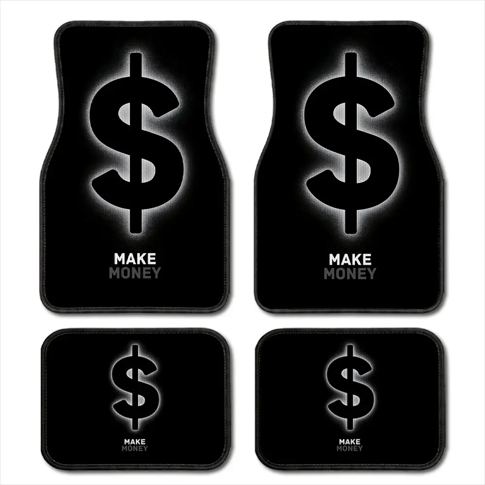 Glowing Dollar Symbol Car Floor Mats, Make Money Motivational Print, 4-Piece Universal Set, Waterproof Anti-Debris Car Interior Mats