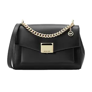 Michael Kors MK Lita Leather Crossbody Bag for Women – Flap-Top Chain-Handle Style in Black