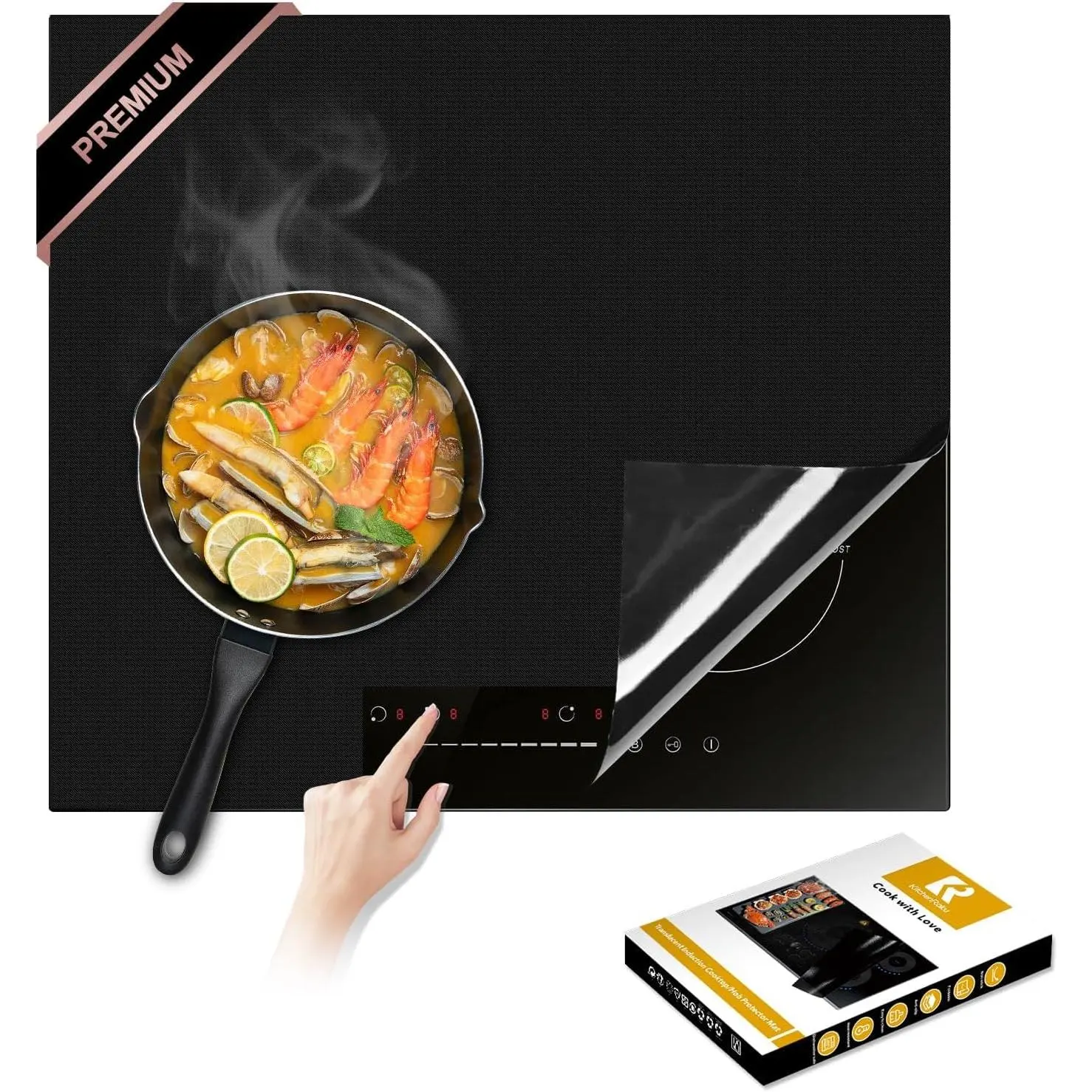Large  Induction Cooktop Protector Mat 20.4x30.7 in, Fiberglass  Stove Scratch Protector, 300°C (572°F) Heat-Resistant, Non-Slip Pads Prevents Pot Sliding &