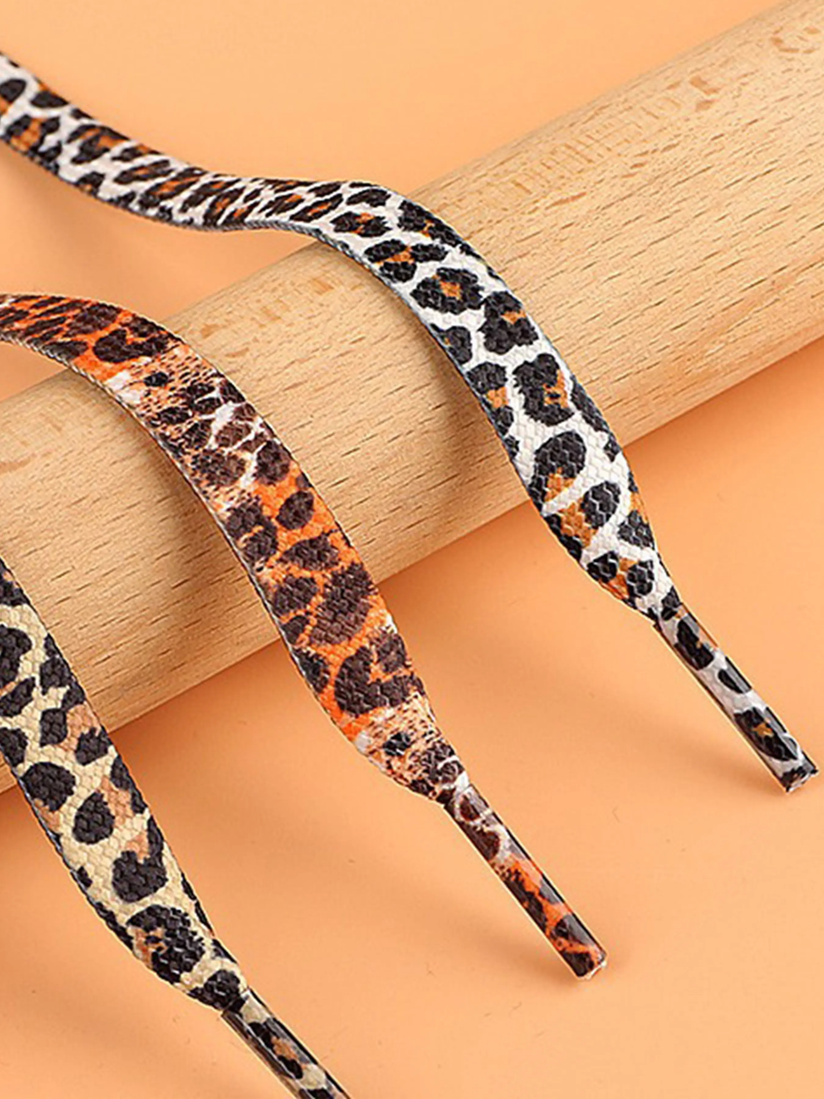 Three Pairs Fashionable Leopard Print Shoelaces, Replaceable 1cm Wide Flat Laces, Street Style, All Seasons, Trendy Shoe Accessories