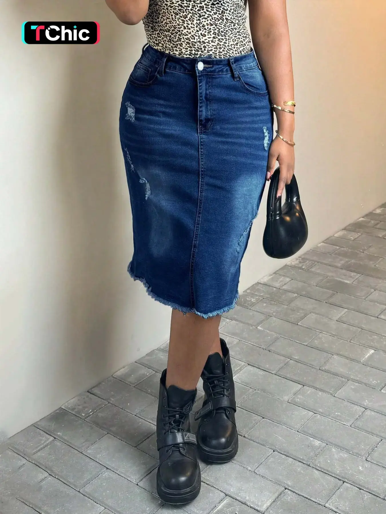 Women's Fashionable Denim Midi Fringe Bottom Skirt, Spring Summer New Arrival, Slim-Fitting Fringe Edge, Comfortable Elegant Women's Dress