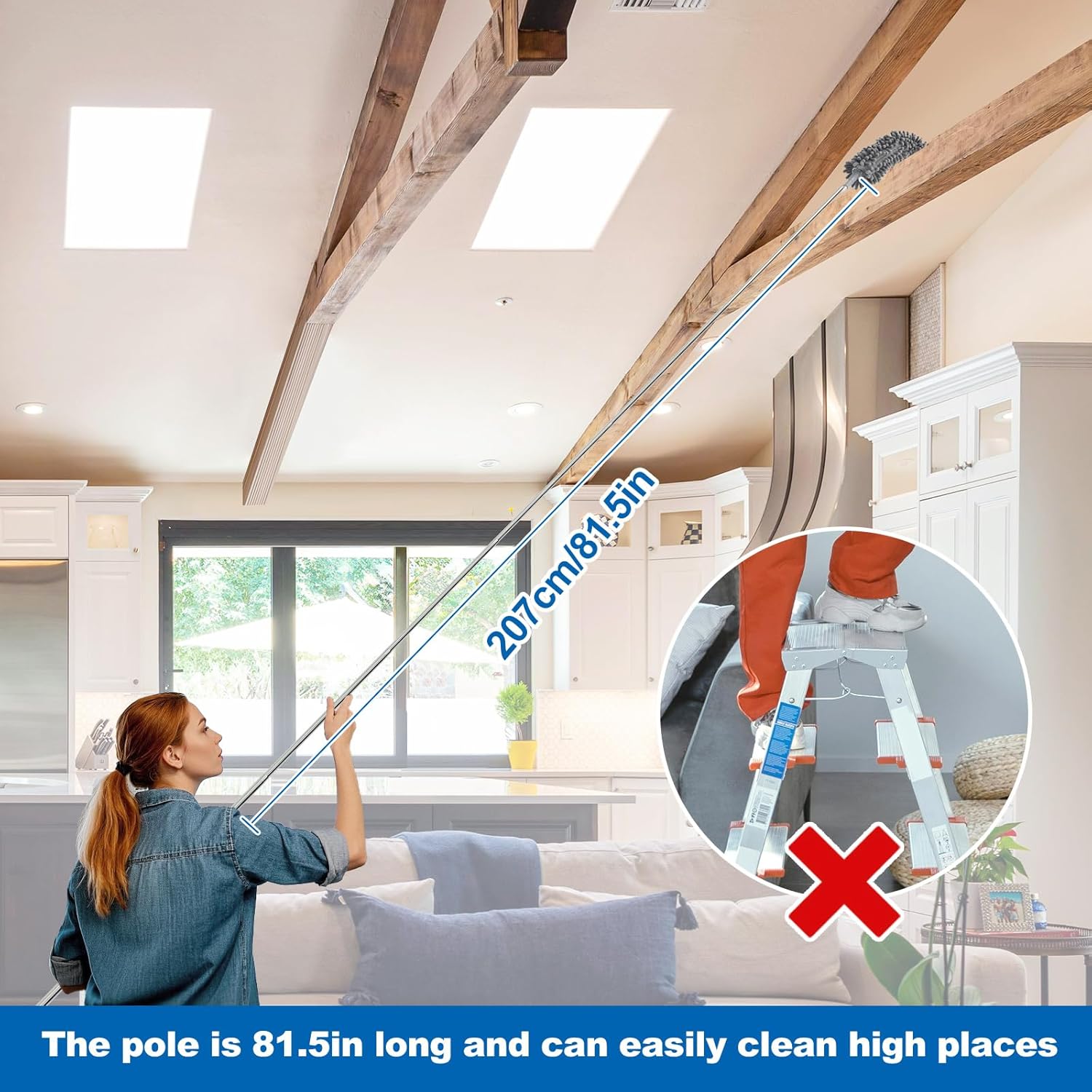 Extendable Feather Duster 4-Piece Set, 30-100 Inch Telescoping Pole, Bendable & Reusable, Perfect for High Ceilings, Fans, Lights, Blinds, Cars, Furniture