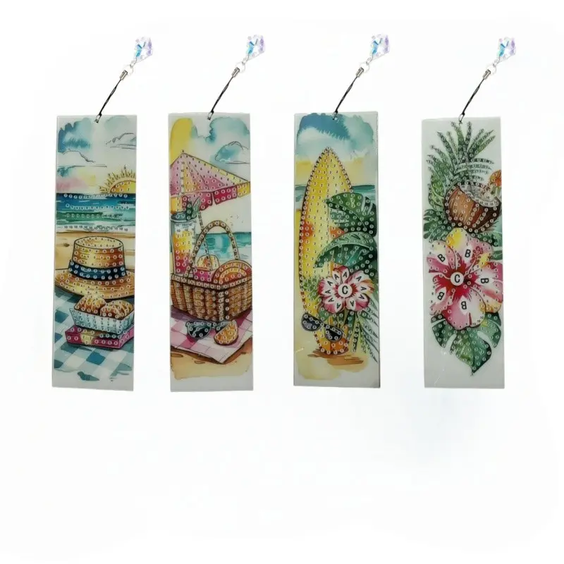4-piece set of diamond painting art bookmarks - Romantic sea view pattern, 5D irregular diamond painting bookmarks and pendants, DIY handmade home and office supplies reading bookmarks Book Accessories