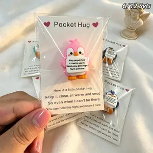 Procket Hug Gift Set - Mini Penguin Pocket Hug Figurines & Appreciation Cards - Emotional Support Gifts for students,Friends, Teacher,Family, & Colleagues - Ideal for Halloween, Thanksgiving, & Christmas Stockings - 6/12 Sets
