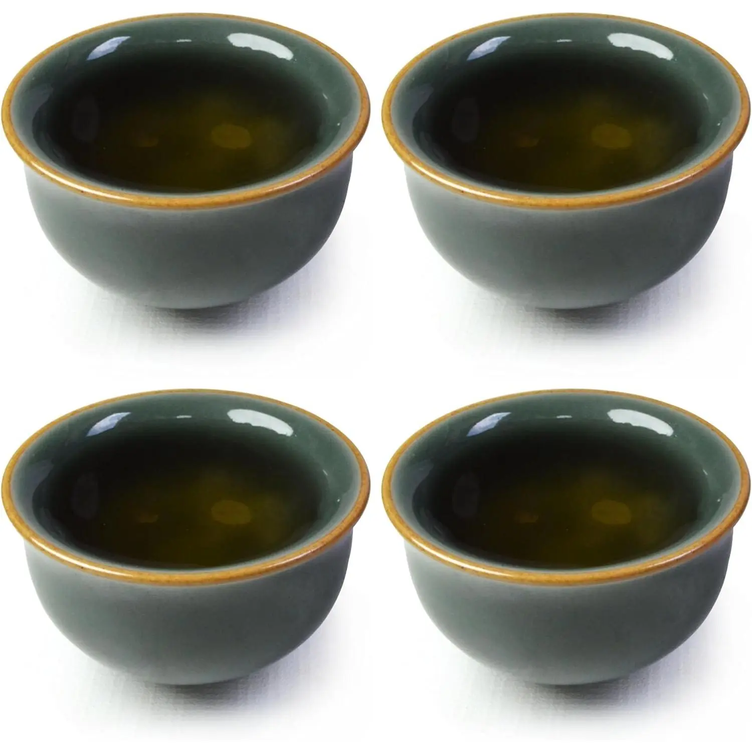 Set of 4 Mini 2.5oz Green Porcelain Ceramic Small Chinese Gongfu Tea Cups Ice Crack Glaze