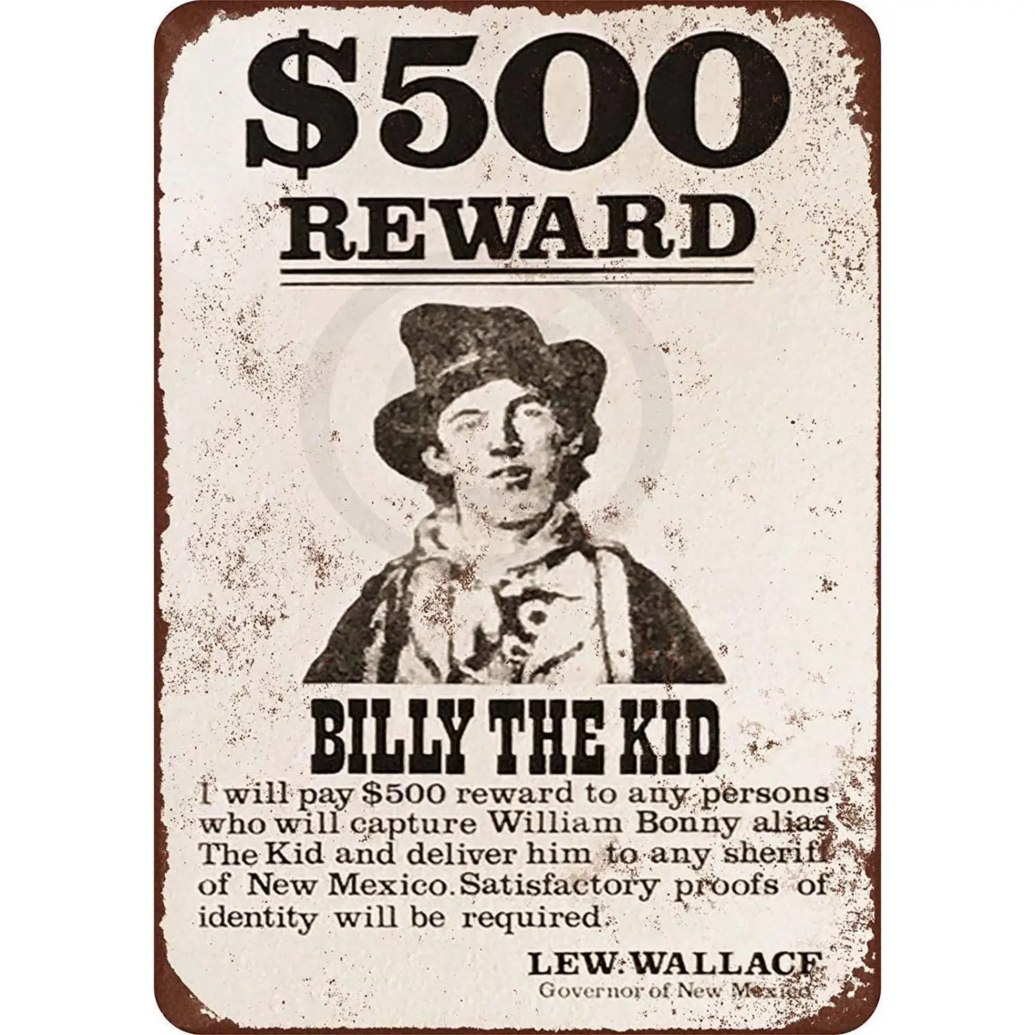 1878 Billy The Kid Wanted Poster Metal Sign, Billy The Kid Vintage Western Wall Art, Rustic Laundry Decoration Sign, Bathroom Home Decoration Artwork, Farmhouse Cowboy Decor Sign 8x12 Inches