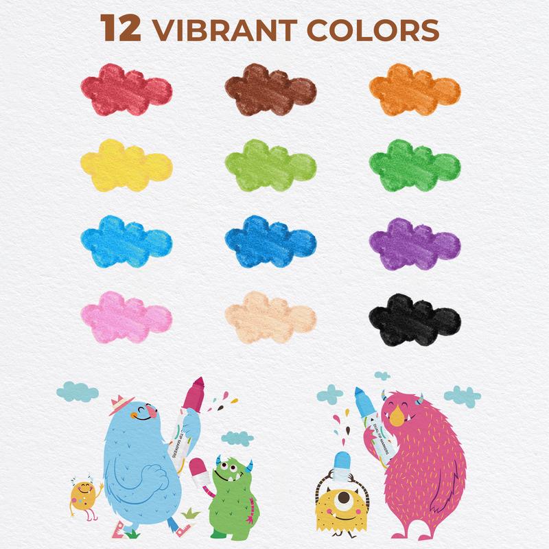 36/24/12 Colors Dual-Tip Washable Marker, Non Toxic Skin-Friendly Marker Pen, Jumbo Cone Tip 1-8mm Round Tip 2-5mm, Easy to Hold  for Kids Ages 3+ for Easter