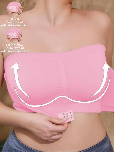 【Plus Size】 Solid Color Push Up Strapless Bra, Women's Comfortable Breathable Soft Bra,Front Chest Buckles Design,Women's Lingerie for All Seasons,Ladies Knitted Underwear For Daily or any Occasion
