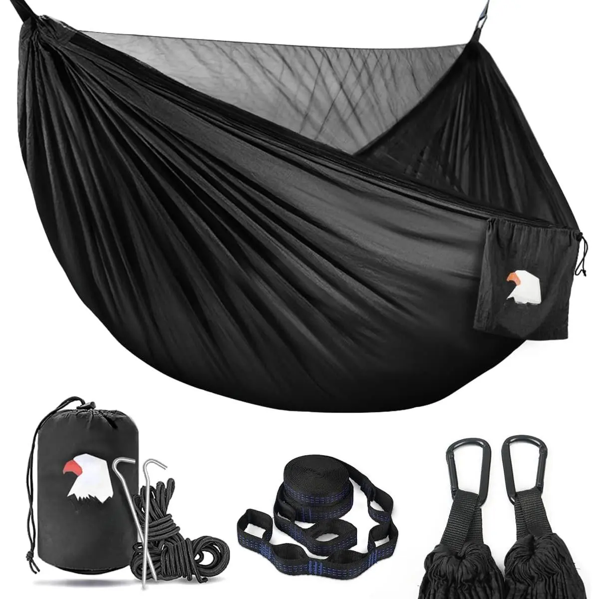 Camping Hammock - Lightweight Double Hammock, Hold Up to 772lbs, Portable Hammocks for Indoor, Outdoor, Hiking, Camping, Backpacking, Travel, Backyard, Beach (Black)