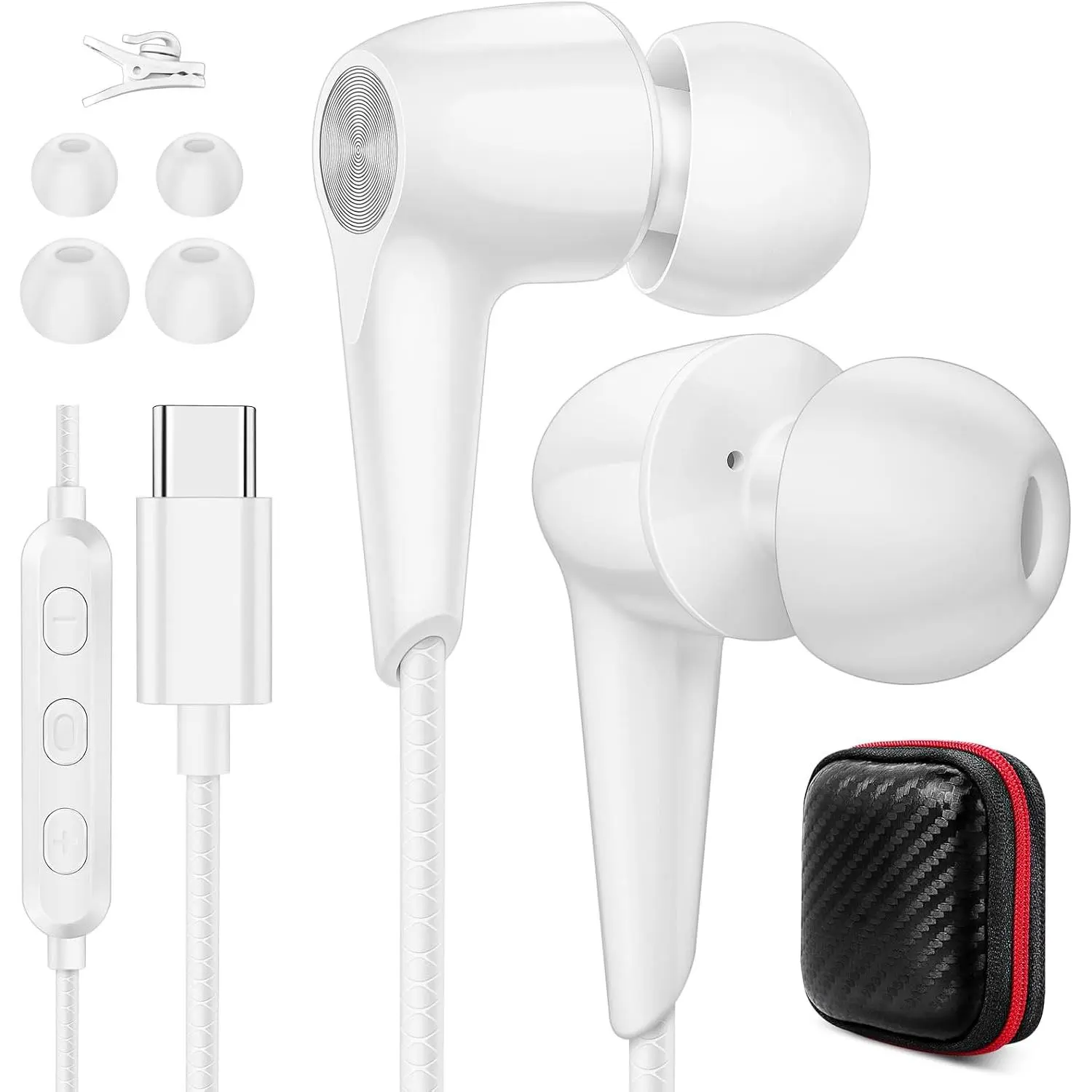 USB C Earbuds for Galaxy S26 Ultra S26+ for  17e 17 Pro 15 16/iPad 10th Type C Headphones Wired USB-C Earphones for  Pixel 10a 9 Pro with Mic Volume Control Noise Isolating Headset White