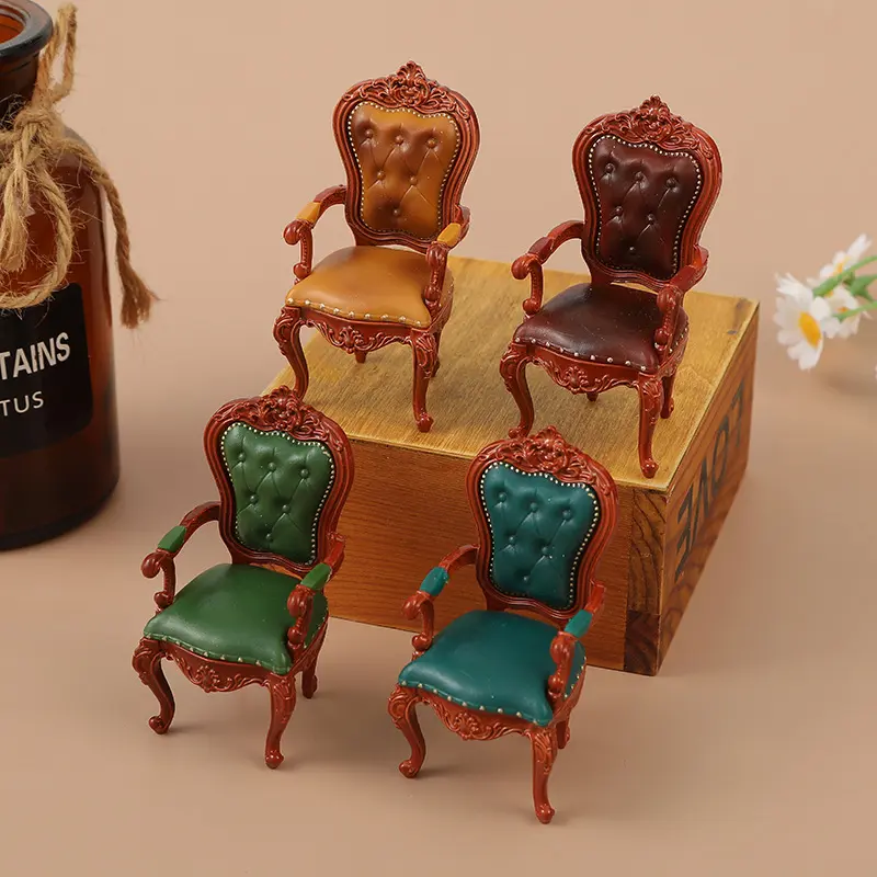 New product 1:12 miniature scene doll house accessories back chair European light luxury classical simple study chair ornament