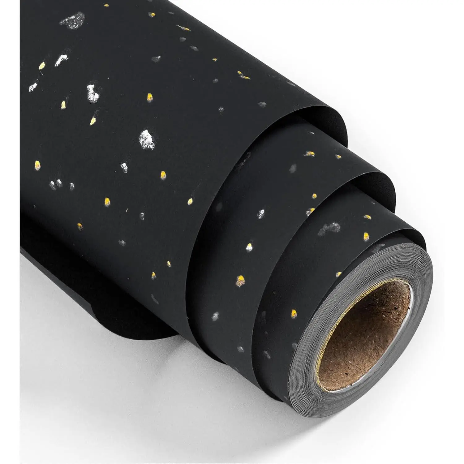 Wrapping Paper Roll - 17in x 16.5Ft - Luxury Thick Black Gold Foil Flakes Marvelous Satin Texture Matte Gift Wrap Paper for Birthdays, Anniversaries, Christmas, Father's Day