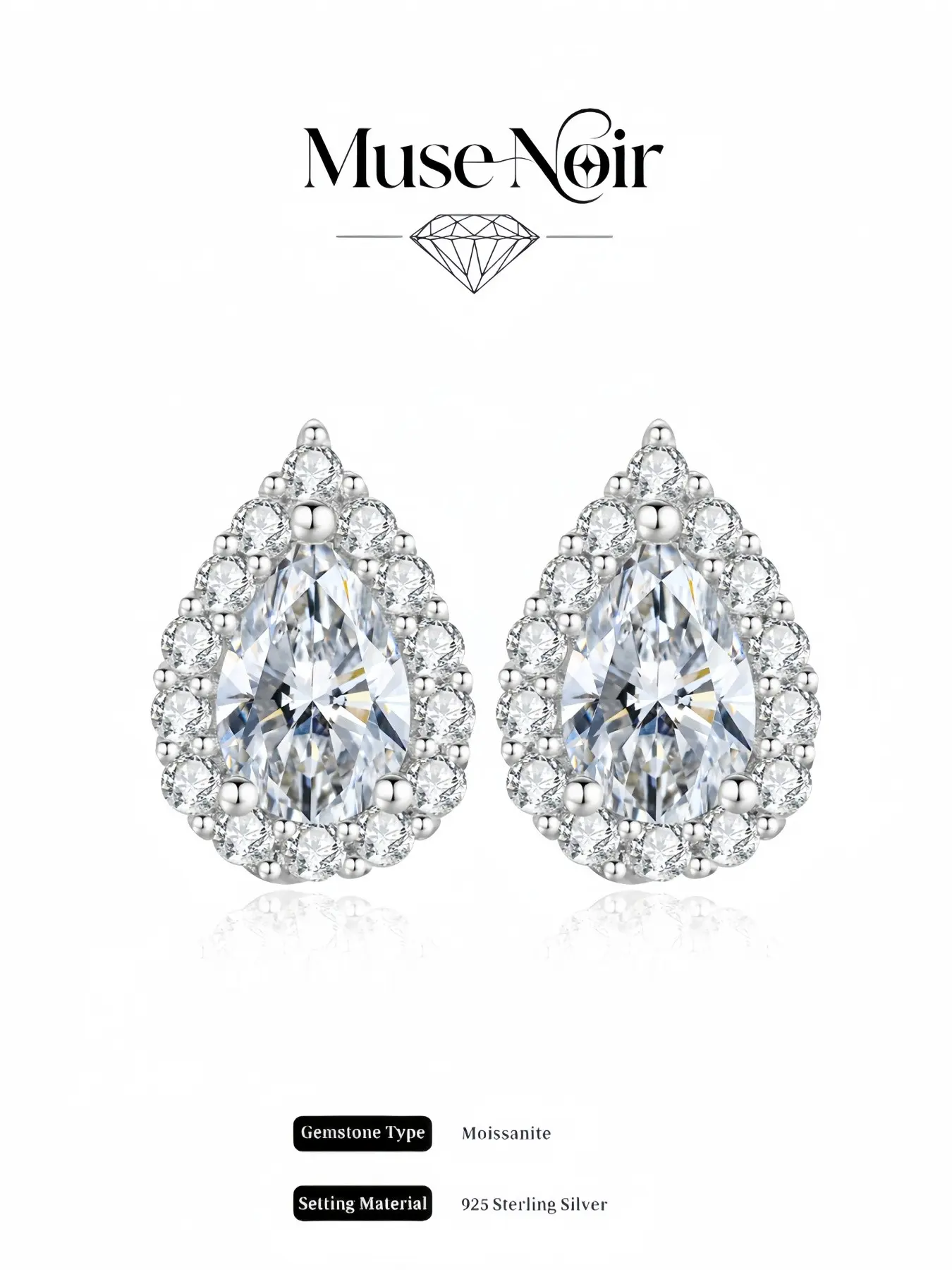 S925 Sterling Silver Sparkling Pear Drop Stud Earrings, set with D-color lab-grown moissanite, ideal gifts for birthdays, wedding anniversaries and Christmas