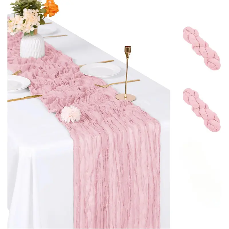 Crinkled Gauze Festive Table Runner, Semi-Sheer Boho Bali Voile Table Runner, Perfect for Wedding, Birthday, Party, Holiday and Home Decorations